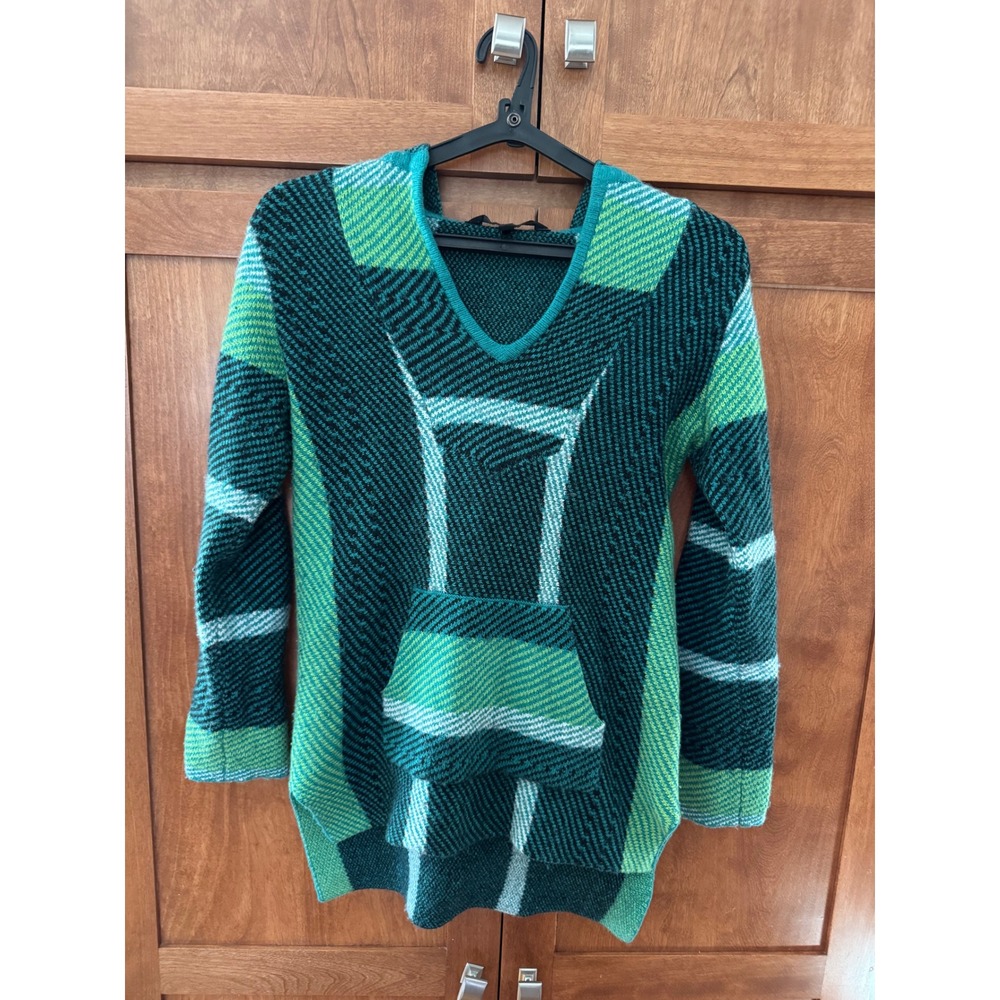 BCBGMAXAZRIA Striped Knit Baja Hoodie Sweater TUNIC Side Slits Small Bohemian